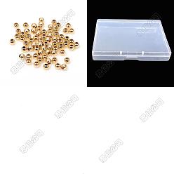 Chapado en Oro Real de 14K 1000piezas de cuentas sólidas de latón, larga duración plateado, rondo, real 14 k chapado en oro, 3x2.5 mm, agujero: 1.2 mm