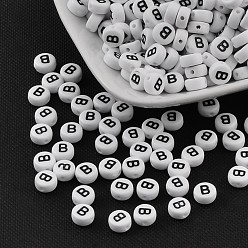 Letter B Acrylic Beads, with Horizontal Hole, Letter, Flat Round, Letter.B, 7x4mm, Hole: 1mm, about 3500pcs/500g