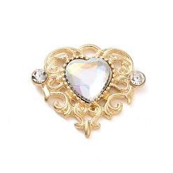 Clear AB Acrylic Pendants, with Golden Tone Alloy Rhinestone Finding, Heart Charm, Clear AB, 21.5x25x5mm, Hole: 2x2.5mm