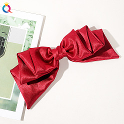 Satin Spring Clip - Burgundy Charming Oversized Bow Hair Clip with Elastic Spring for Elegant Updo Hairstyles
