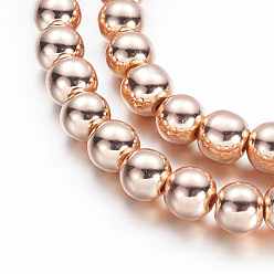 Rose Gold Plated Electroplate Non-magnetic Synthetic Hematite Beads Strands, Round, Rose Gold Plated, 8mm, Hole: 1mm, about 51pcs/strand, 15.7 inch