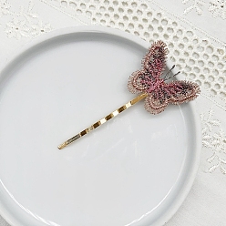 Rosy Brown Butterfly Polyester Hair Bobby Pin, with Metal Hair Clips, for Girls, Rosy Brown, 65mm