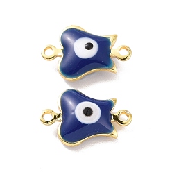 Marine Blue Brass Enamel Connector Charms, Real 18K Gold Plated, Evil Eye Pattern, Marine Blue, 12.5x8x3.5mm, Hole: 1mm