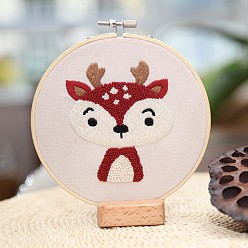 Deer DIY Embroidery Kits, Including Printed Cotton Fabric, Embroidery Thread & Needles, Embroidery Hoop, Christmas Theme, Deer Pattern, 160mm