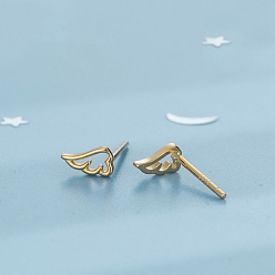Golden 925 Sterling Silver Wing Stud Earrings for Women, Golden, 3.6x6.6mm