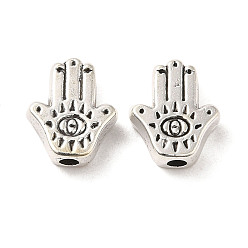 Antique Silver Tibetan Style Alloy Beads, Cadmium Free & Lead Free, Hamsa Hand with Eye, Antique Silver, 9x7.5x2.5mm, Hole: 1.6mm, about 1754Pcs/1000G