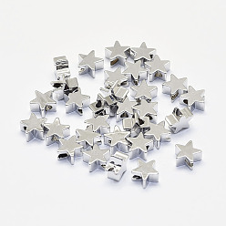 Real Platinum Plated Long-Lasting Plated Brass Beads, Real Platinum Plated, Nickel Free, Star, 6x6x3mm, Hole: 2mm