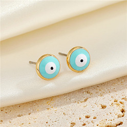 Light blue and white stud earrings. Simple Round Eye Stud Earrings with Multi-Color Turkish Blue Evil Eye, Circular Ear Jewelry