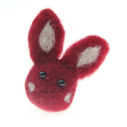 FireBrick Rabbit Head Handmade Wool Felt Ornament Accessories, for DIY Children Hair Tie, FireBrick, 65x30mm