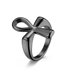 Electrophoresis Black Stainless Steel Ankh Cross Finger Ring, Wide Chunky Ring for Men Women, Electrophoresis Black, US Size 8(18.1mm)