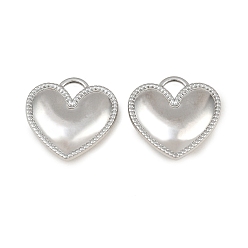 Platinum Alloy Pendants, Heart Charms, Rack Plating, Cadmium Free & Lead Free, Platinum, 19.5x19x5mm, Hole: 3.5x4mm
