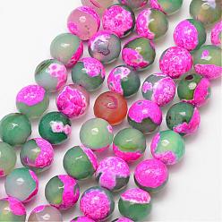 Hot Pink Natural Fire Crackle Agate Bead Strands, Round, Grade A, Faceted, Dyed & Heated, Hot Pink, 10mm, Hole: 1mm, about 37pcs/strand, 15 inch