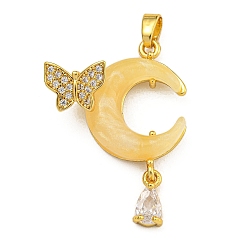 Желтый Стойка металлическая латунная микропрофилированная кубическая циркония подвески, cmолой, долговечный, реальный 18 k позолоченный, луна и бабочка, желтые, 33x20x7.5 мм, отверстие : 2.5x3.5 мм