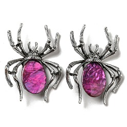 Magenta Dual-use Items Alloy Pave Dyed Shell Spider Brooch, with Jet Rhinestone, Antique Silver, Magenta, 57.5~58x41.5~42x12.5mm, Hole: 4x3mm