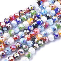 Mixed Color Faceted Round Handmade Millefiori Glass Beads Strands, AB Color Plated, Mixed Color, 9.5~10mm, Hole: 1.5mm, about 38pcs/strand, 14.1 inch