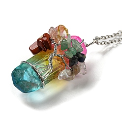 Colorful Quartz Crystal Pendant Necklaces, with Iron Chains, Bullet, Colorful, 18.31~18.50 inch(46.5~47cm)