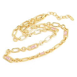 Pink 7 мм латунная цепочка с фиаро и инкрустацией кубическим цирконием, без кадмия и без свинца, стойки покрытие, долговечный, реальный 18 k позолоченный, розовые, 18.11 дюйм (46 см)
