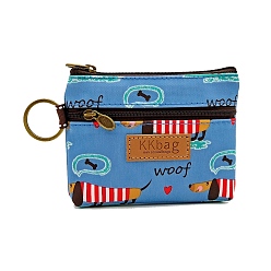 Cornflower Blue Dog Printed Polyester Wallets, 2 Layers Zipper Purse for Change, Keychain, Cosmetic, Rectangle, Cornflower Blue, 10x12x1.5cm