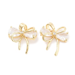 Настоящее золото 18K Латунные микро проложить кубического циркония подвески, бантом, реальный 18 k позолоченный, 16x15x4 мм, отверстие : 5x3 мм
