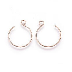 Rose Gold Ion Plating(IP) 304 Stainless Steel Earring Hooks, with Horizontal Loop, Balloon Ear Wire, Rose Gold, 23~34x18~19x0.8mm, Hole: 2mm, 20 Gauge, Pin: 0.8mm