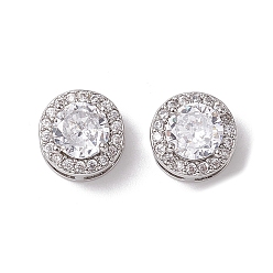 Платина Латунные микропаве из прозрачного кубического циркония, без кадмия, без никеля и без свинца, плоско-круглые, платина, 9.5x6.8 мм, отверстие : 5x1.8 мм