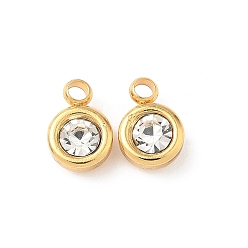 Прозрачный 304 прелести нержавеющей стали, со стразами, плоско-круглые, полирование, реальный 18 k позолоченный, прозрачные, 9x6.5x3.5 мм, отверстие : 2 мм