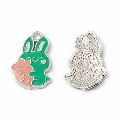 Medium Sea Green Alloy Enamel Pendants, Rabbit with Carrot Charm, Platinum, Medium Sea Green, 21x13.5x2mm, Hole: 2mm