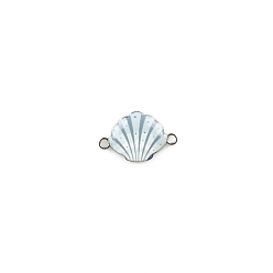 Silver Alloy Enamel Connector Charms, Platinum, Shell, Silver, 15x24mm