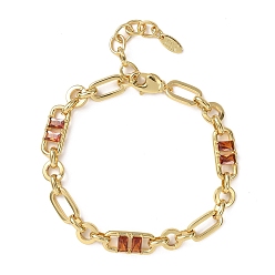 Оранжевый Браслет-цепочка из латуни в виде кольца и скрепки с микропаве из кубического циркония для женщин., реальный 18 k позолоченный, без кадмия и без свинца, стойки покрытие, долговечный, оранжевые, 6.89 дюйм (17.5 см)