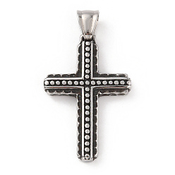Antique Silver 304 Stainless Steel Pendants, with 201 Stainless Steel Snap on Bails, Cross Charms, Antique Silver, 38x25.5x4mm, Hole: 7.5x5mm