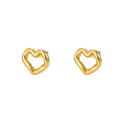Real 18K Gold Plated 304 Stainless Steel Stud Earrings for Women, Heart, Real 18K Gold Plated, 17x15mm