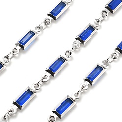 Синий Прямоугольные звенья латунных стеклянных цепей, с катушкой, долговечный, пайки, без свинца и без кадмия, стойки покрытие, реальный 18 k позолоченный, синие, 14.5x4x2 мм