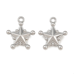 Platino Colgantes de la aleación, estrella con dijes de cuentas redondas, chapado en rack, sin plomo y cadmio, Platino, 17x15x5 mm, agujero: 1.4 mm