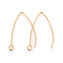 Golden 304 Stainless Steel Earring Hooks, Ear Wire, with Horizontal Loop, Golden, 29~30x20x0.9mm, Hole: 2mm, 19 Gauge, Pin: 0.9mm