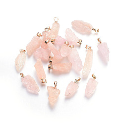 Morganite Natural Pink Morganite Pendants, with Brass Findings, Nuggets, Light Gold, 21~33x5~13x5~9mm, Hole: 4x4.5mm