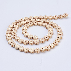 Light Gold Plated Electroplate Non-magnetic Synthetic Hematite Beads Strands, Frosted, Flower, Light Gold Plated, 6x2mm, Hole: 1mm, about 66pcs/strand, 15.9 inch(40.5cm)