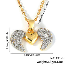 Платиновый & Золотой Элегантное модное двухцветное ожерелье в форме крыла сердца с инкрустацией из кубического циркония из латуни, платиной и золотом, 15.75 дюйм (40 см)