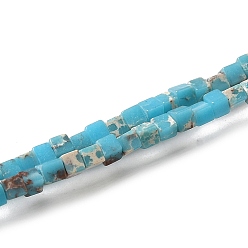 Turquoise Synthesis Imperial Jasper Beads Strands, Dyed, Cube, Turquoise, 2~2.5x2.5~3.5x2.5~3mm, Hole: 0.4mm, about 157~165pcs/strand, 14.96~15.75''(38~40cm)