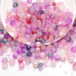 Pink Glass Beads, Round & Starfish & Fish & Rondelle, Mixed Style, Pink, 2~14x2~10x1~8.5mm, Hole: 0.8~1.5mm
