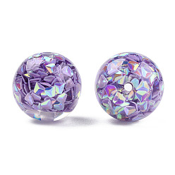 Medium Purple Transparent Resin Beads, with Glitter Sequins, Round, Medium Purple, 20x19mm, Hole: 2mm