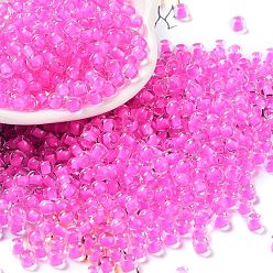Deep Pink Glass Bead, Inside Colours, Round Hole, Round, Deep Pink, 4x3mm, Hole: 1.4mm, 7650pcs/pound