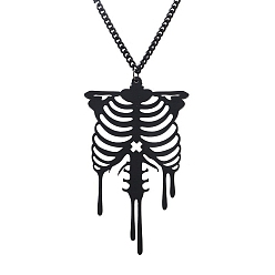 Black Halloween Breastbone Skull Acrylic Pendant Necklace for Women, Black, 19.00 inch(48.26cm)