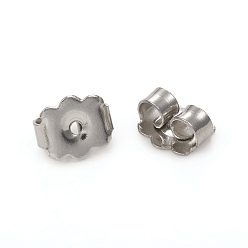 Stainless Steel Color 304 Stainless Steel Ear Nuts, Butterfly Earring Backs for Post Earrings, Flower, Stainless Steel Color, 6x5.5x3mm, Hole: 0.8mm