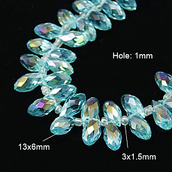 Light Blue Electroplate Glass Faceted Teardrop Beads Strands, Top Drilled Beads, AB Color Plated, Light Blue, 11.5~13x6mm, Hole: 1mm, about 92~95pcs/strand, 16.5 inch