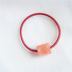 Cylindrical Orange-Pink Sparkling Starry Sky Ball Hair Tie - Simple Pearl Elastic Band with Beads.