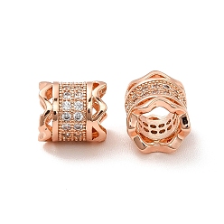 Rose Gold Rack Plating Brass Micro Pave Cubic Zirconia Beads, Long-Lasting Plated, Cadmium Free & Lead Free, Column, Rose Gold, 8x7.5mm, Hole: 4.5mm
