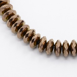 Copper Plated Grade A Electroplate Non-magnetic Synthetic Hematite Beads Strands, Faceted, Rondelle, Copper Plated, 4x3mm, Hole: 1mm, about 141~142pcs/strand, 15.7 inch