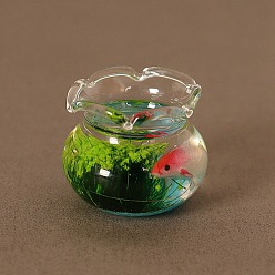 Green Glass Koi Fish Tank Model, Micro Landscape Home Dollhouse Accessories, Pretending Prop Decorations, Green, 25x22mm
