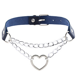 Deep blue Stylish Heart-Shaped Chain Collar Necklace for Fashionable Trendsetters