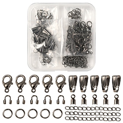 Gunmetal DIY Jewelry Making Finding Kit, Including Zinc Alloy Lobster Claw Clasps, Iron Jump Rings & Ends Chains & Crimp Ends, Brass Snap on Bails & Wire Guardian, Gunmetal, 5~50x3~4x1~6mm, Hole: 0.5~1.2mm, 184Pcs/box